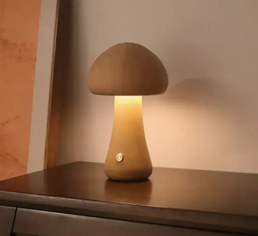 Lampe de Chevet Champignon en Bois - Éclairage LED Doux et Décoratif