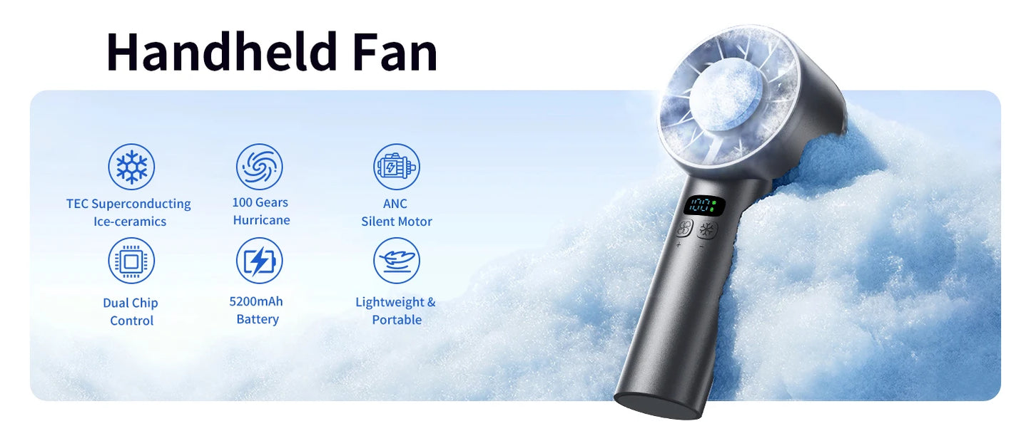 Ventilateur portable réfrigérant - 5200mAh, affichage digital, silencieux