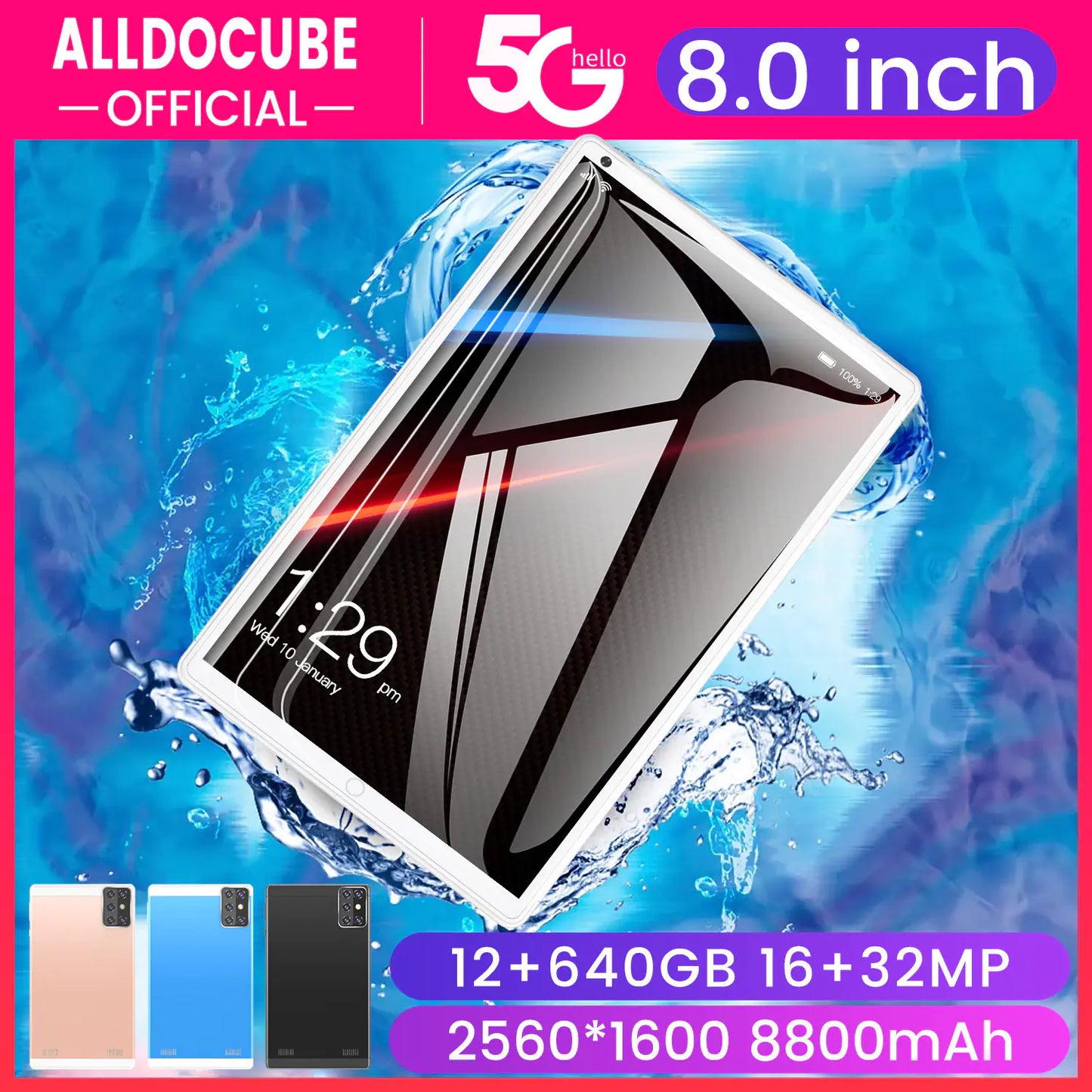 Tablette Android 8 pouces 5G - 12Go RAM, 640Go Stockage
