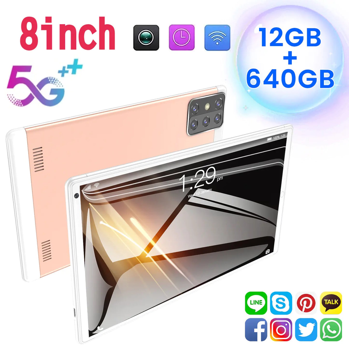 Tablette Android 8 pouces 5G - 12Go RAM, 640Go Stockage