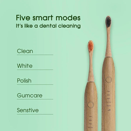 Brosse à dents électrique en bambou – Écologique et rechargeable avec 3 têtes souples