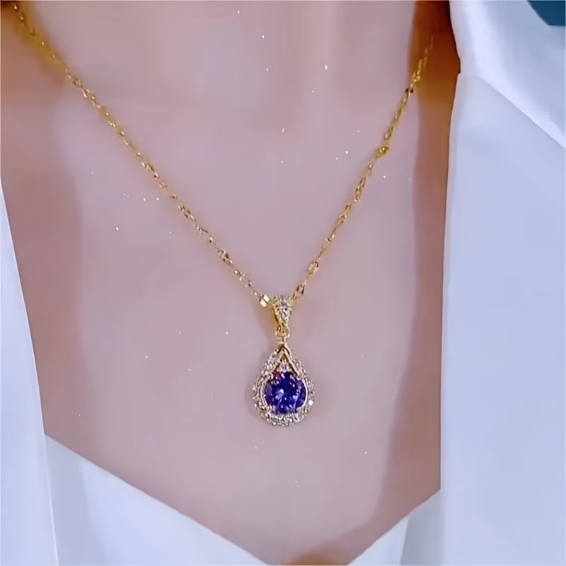 Collier Élégant en Acier Inoxydable avec Zircon Brillant – Bijou Femme Chic, Idée Cadeau