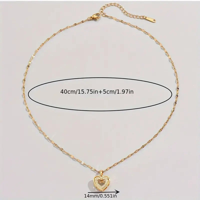 Collier Pendentif Cœur Doré en Acier Inoxydable avec Zircon Brillant – Bijou Élégant Femme, Idée Cadeau