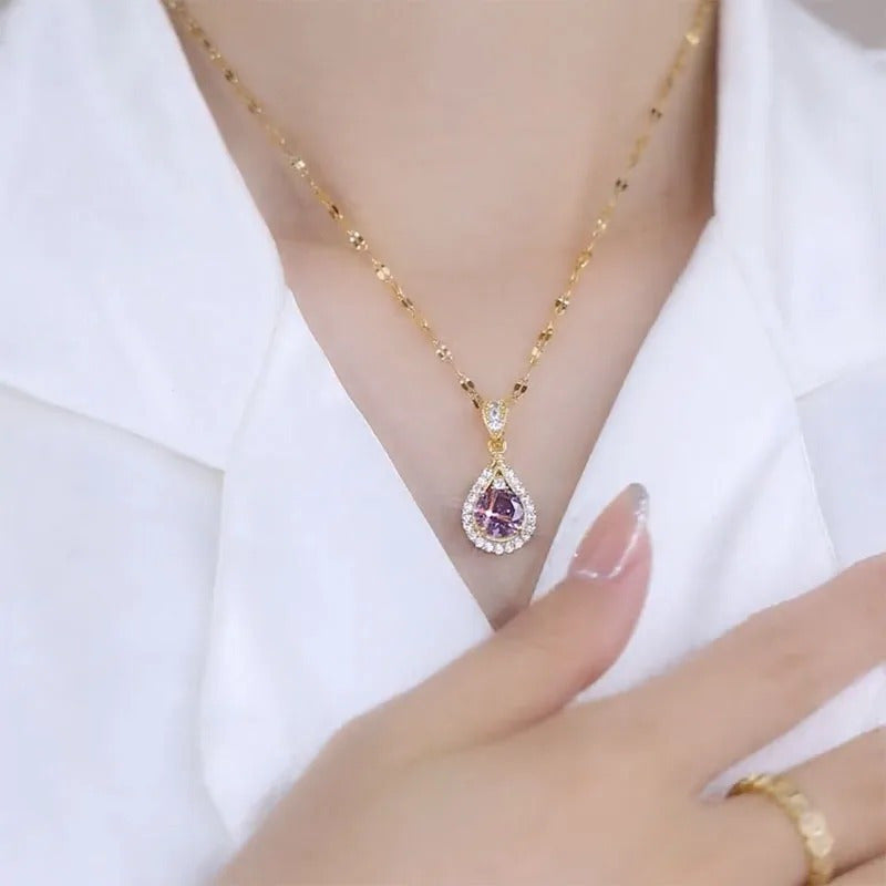 Collier Élégant en Acier Inoxydable avec Zircon Brillant – Bijou Femme Chic, Idée Cadeau