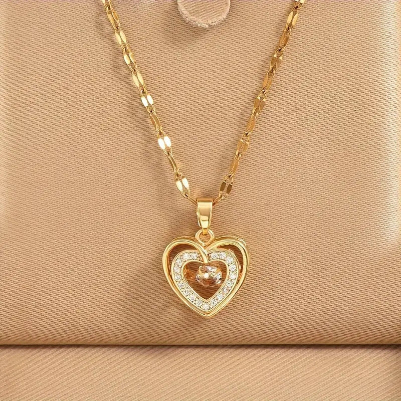 Collier Cœur Élégant en Acier Inoxydable avec Zircon Brillant – Bijou Femme Style Minimaliste Chic