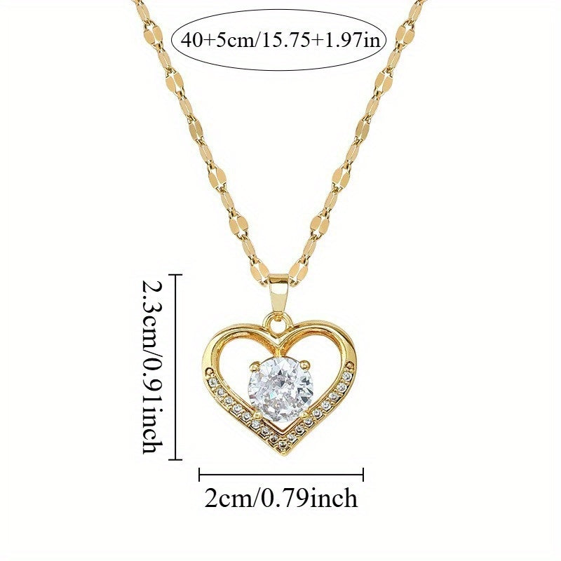 Collier Cœur Élégant Plaqué Or 18K en Acier Inoxydable avec Zircon Brillant – Bijou Femme Chic, Idée Cadeau