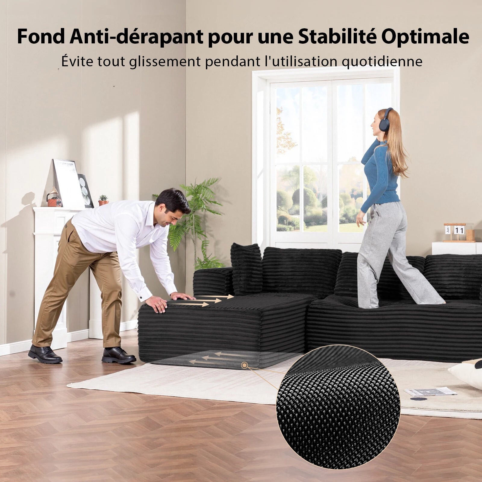 أريكة كومهوما المعيارية على شكل حرف L بطول 105 بوصة - كرسي استرخاء من قماش منسوج، لا يتطلب تجميعًا