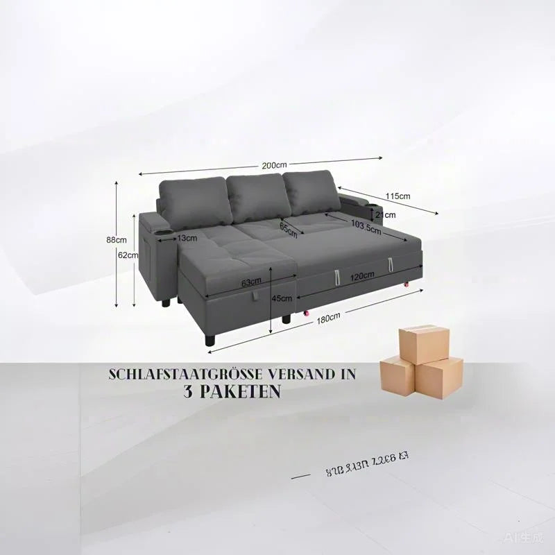 أريكة زاوية قابلة للتحويل من ديفوكو - 3 مقاعد مع وظيفة سرير وتخزين، تصميم مدمج على شكل حرف L