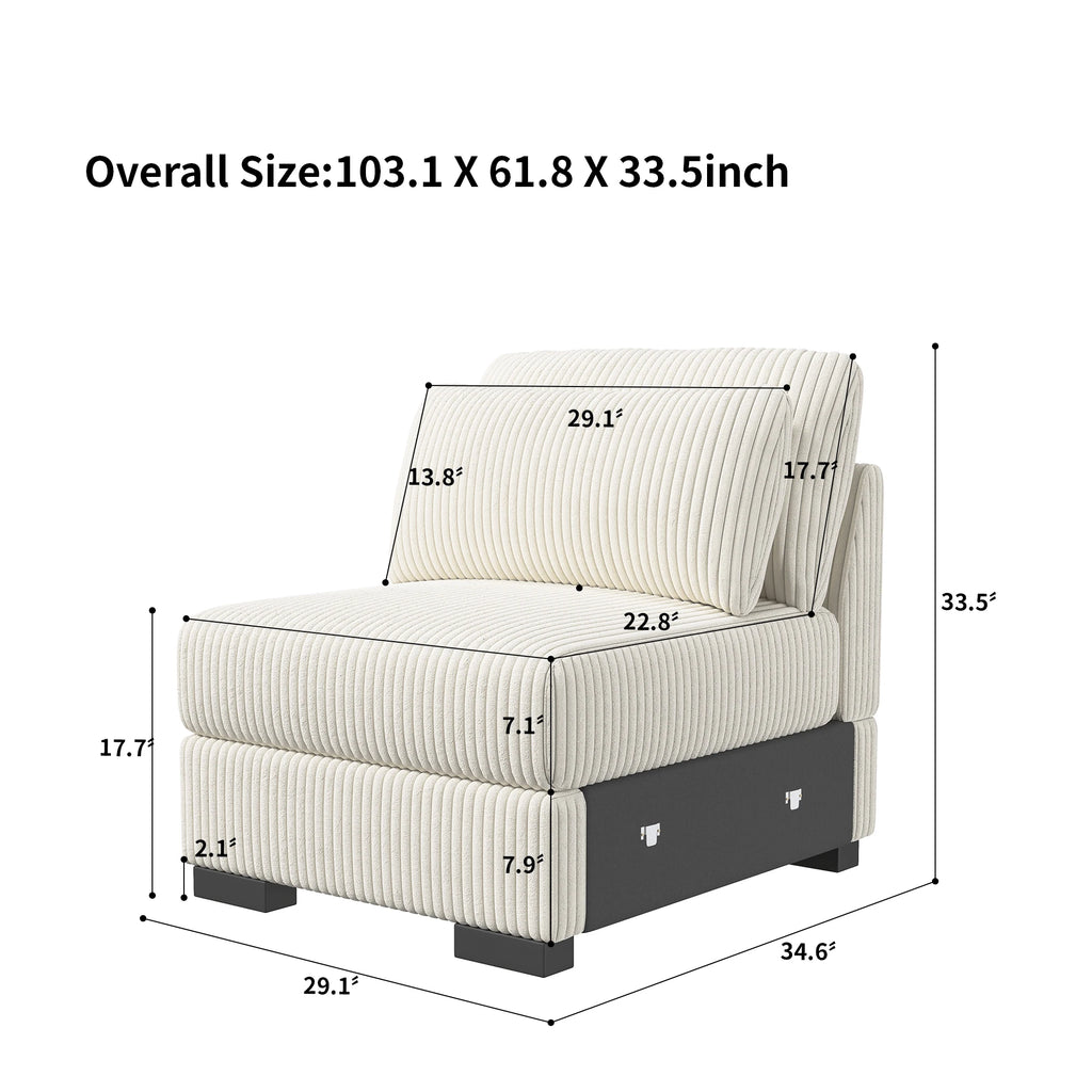 Canapé 1 Place Comanlai en Velours Côtelé – Modulable avec Dossier & Coussins, Confort Premium pour Salon & Appartement