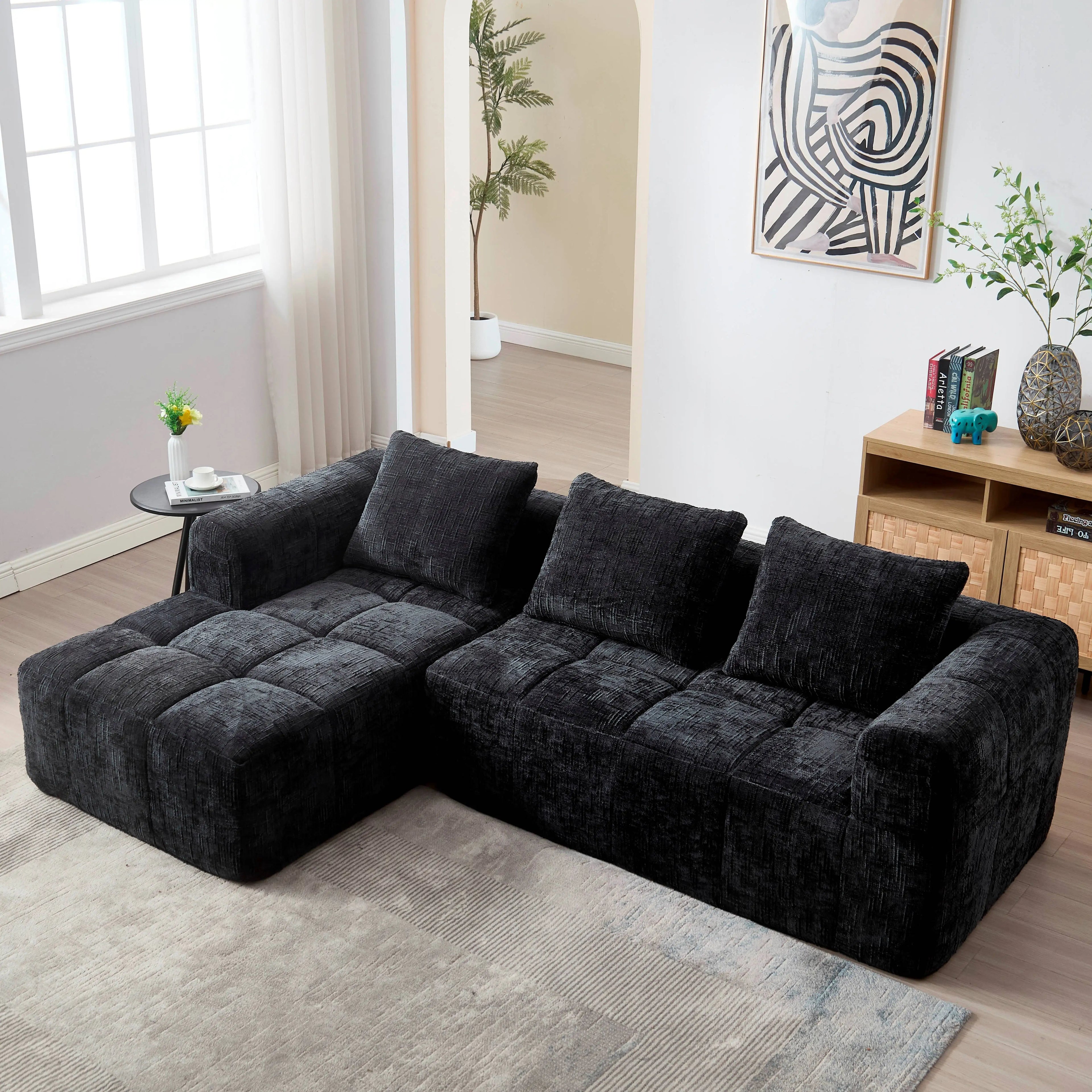 أريكة زاوية مريحة فاخرة - تصميم عصري مع حقيبة/جيب جانبي، سهلة التركيب