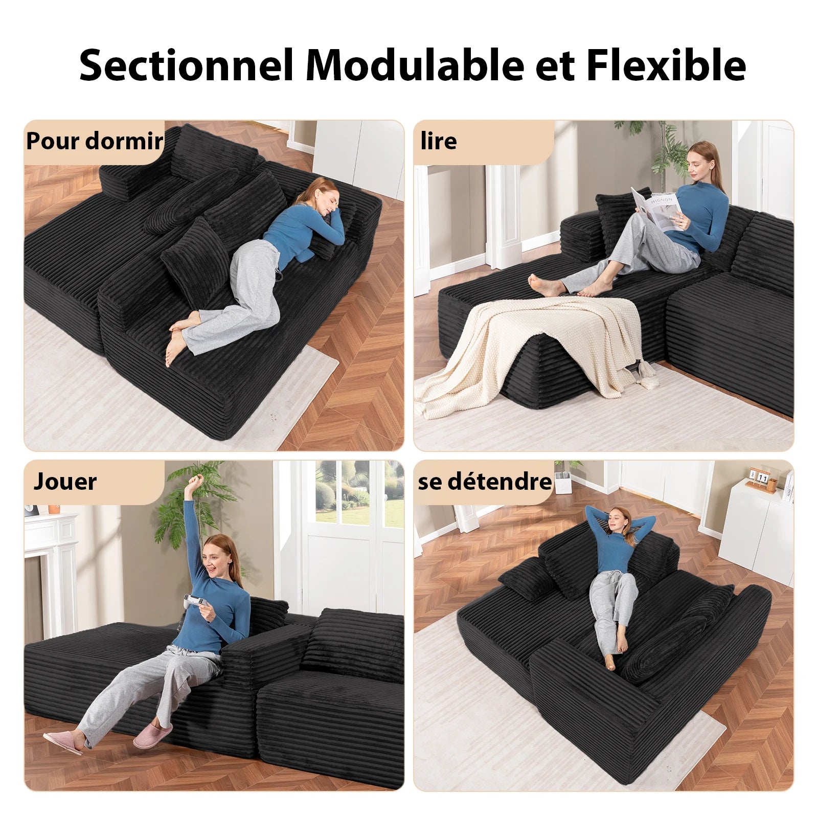 أريكة كومهوما المعيارية على شكل حرف L بطول 105 بوصة - كرسي استرخاء من قماش منسوج، لا يتطلب تجميعًا