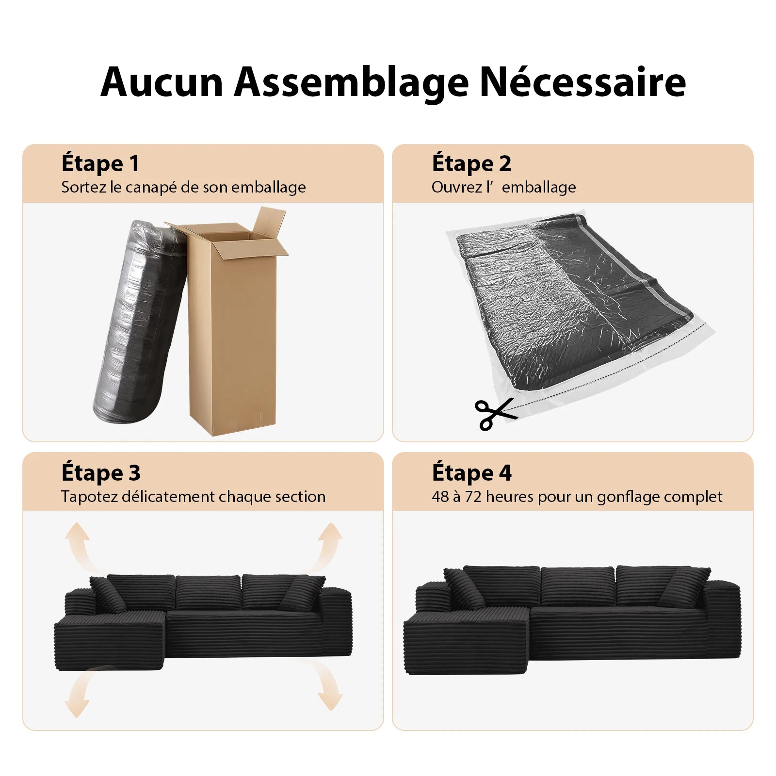 أريكة كومهوما المعيارية على شكل حرف L بطول 105 بوصة - كرسي استرخاء من قماش منسوج، لا يتطلب تجميعًا