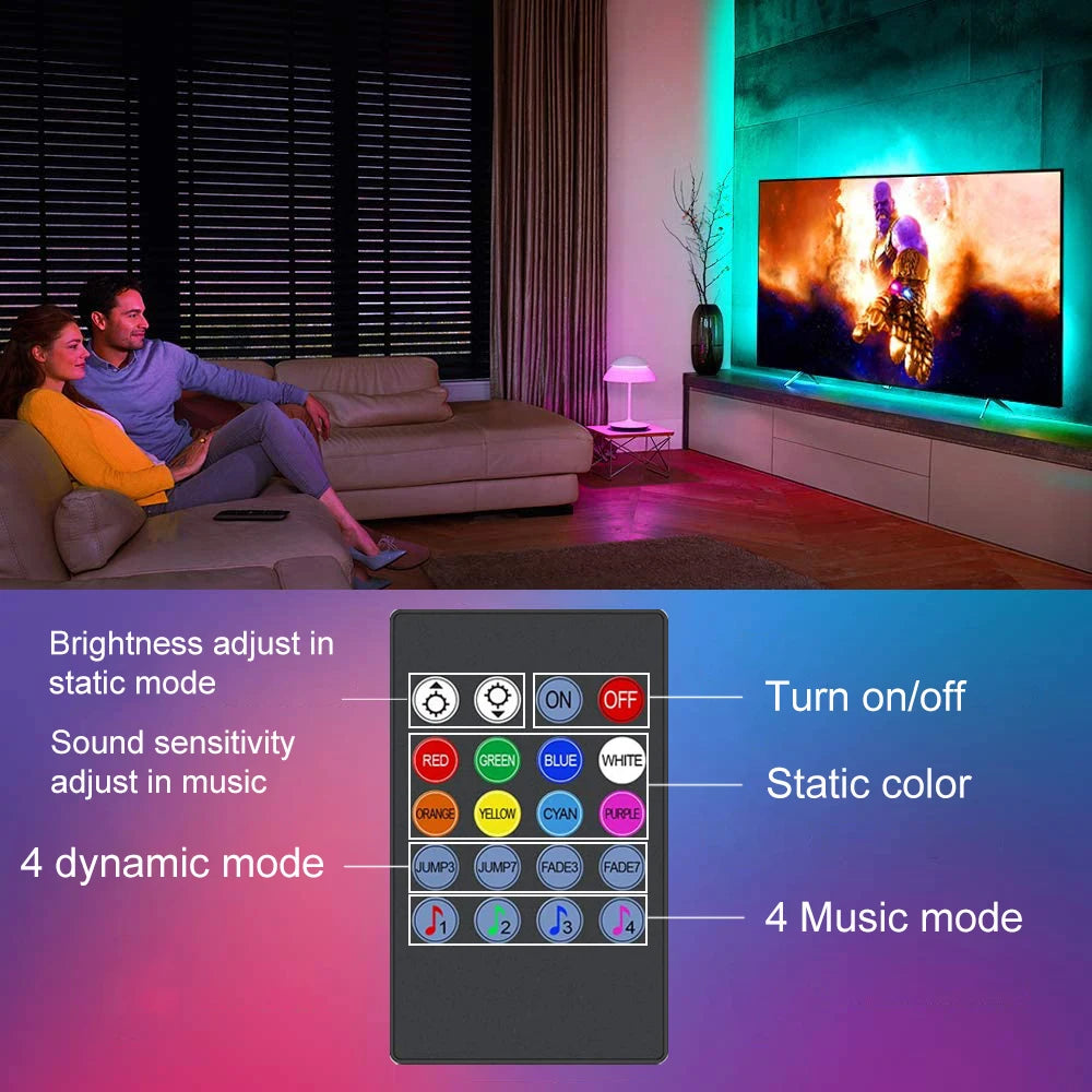 Bande LED RGB USB avec Synchronisation Musicale – Éclairage Ambiant pour TV (15–80”), PC & Miroir