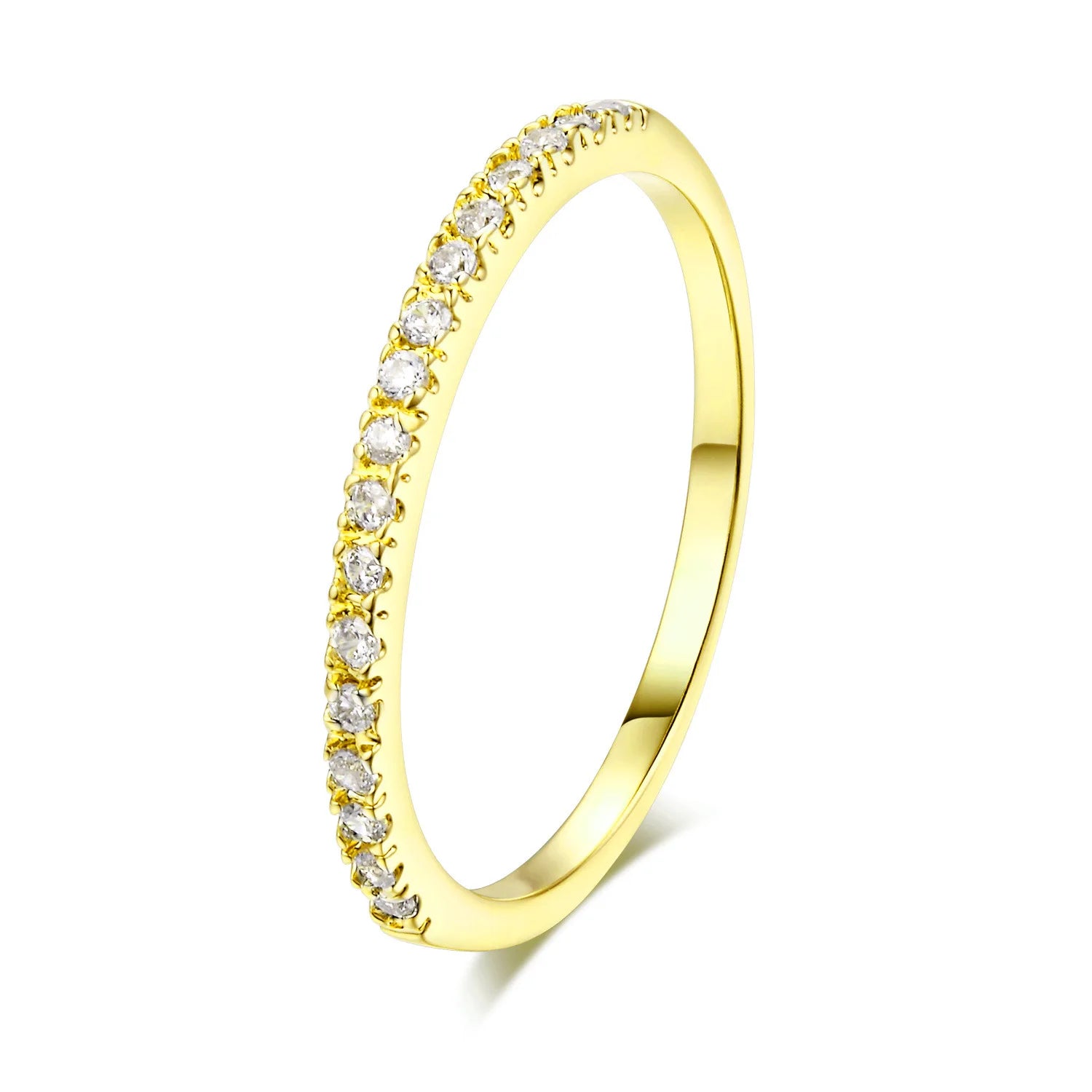 Bague Fine Zircon Micro Pavé Plaqué Or 14K – Anneau Élégant Femme