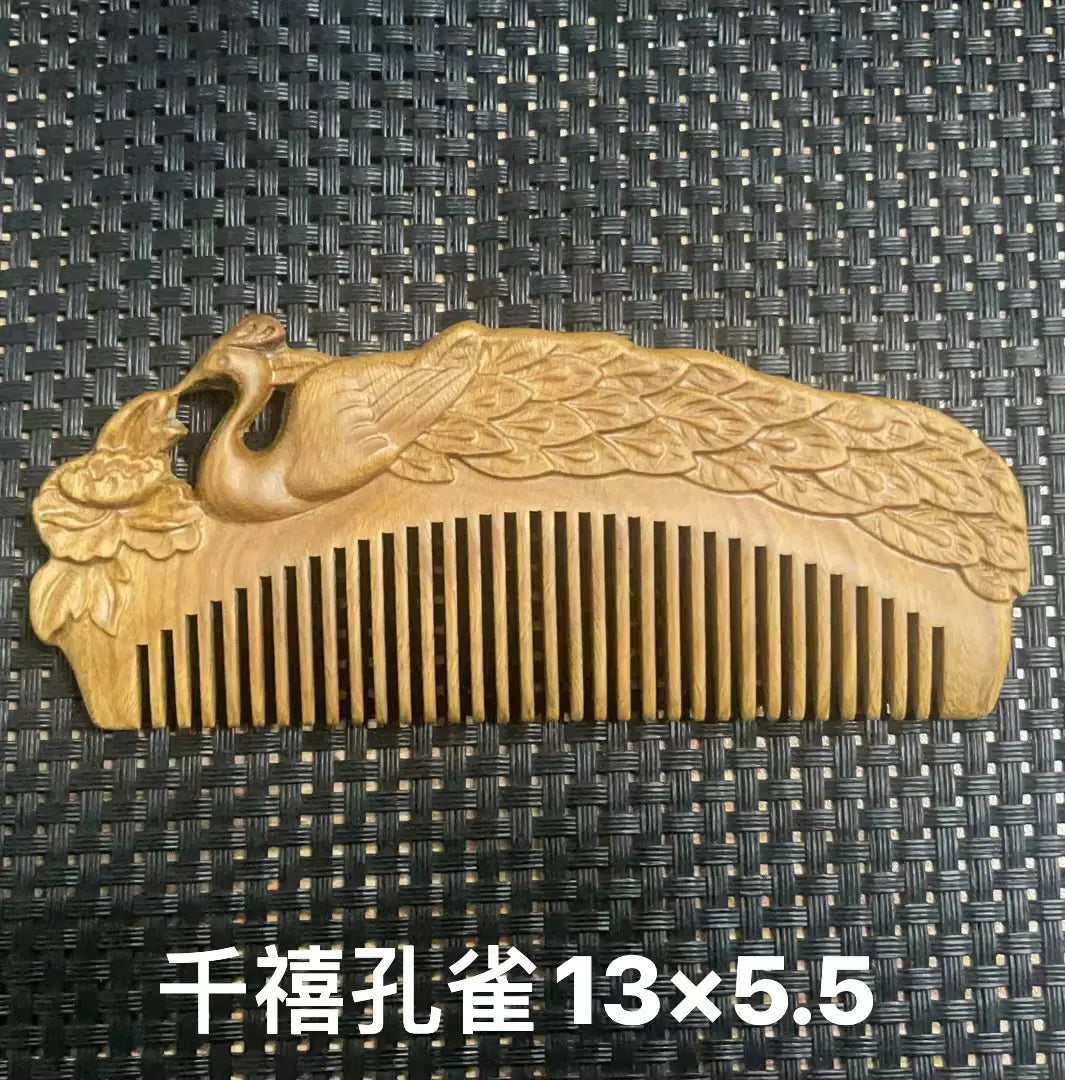 Ensemble de Peignes Double Face Sculptés en Bois de Santal Vert - Vente en Gros