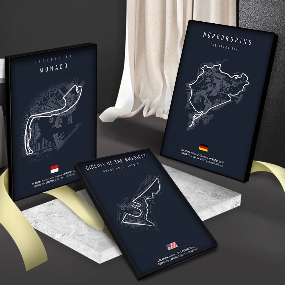 Affiche Murale Motorsport Formule 1 – Illustration des Circuits d’Imola et Monaco, Style Nordique, Décoration Intérieure
