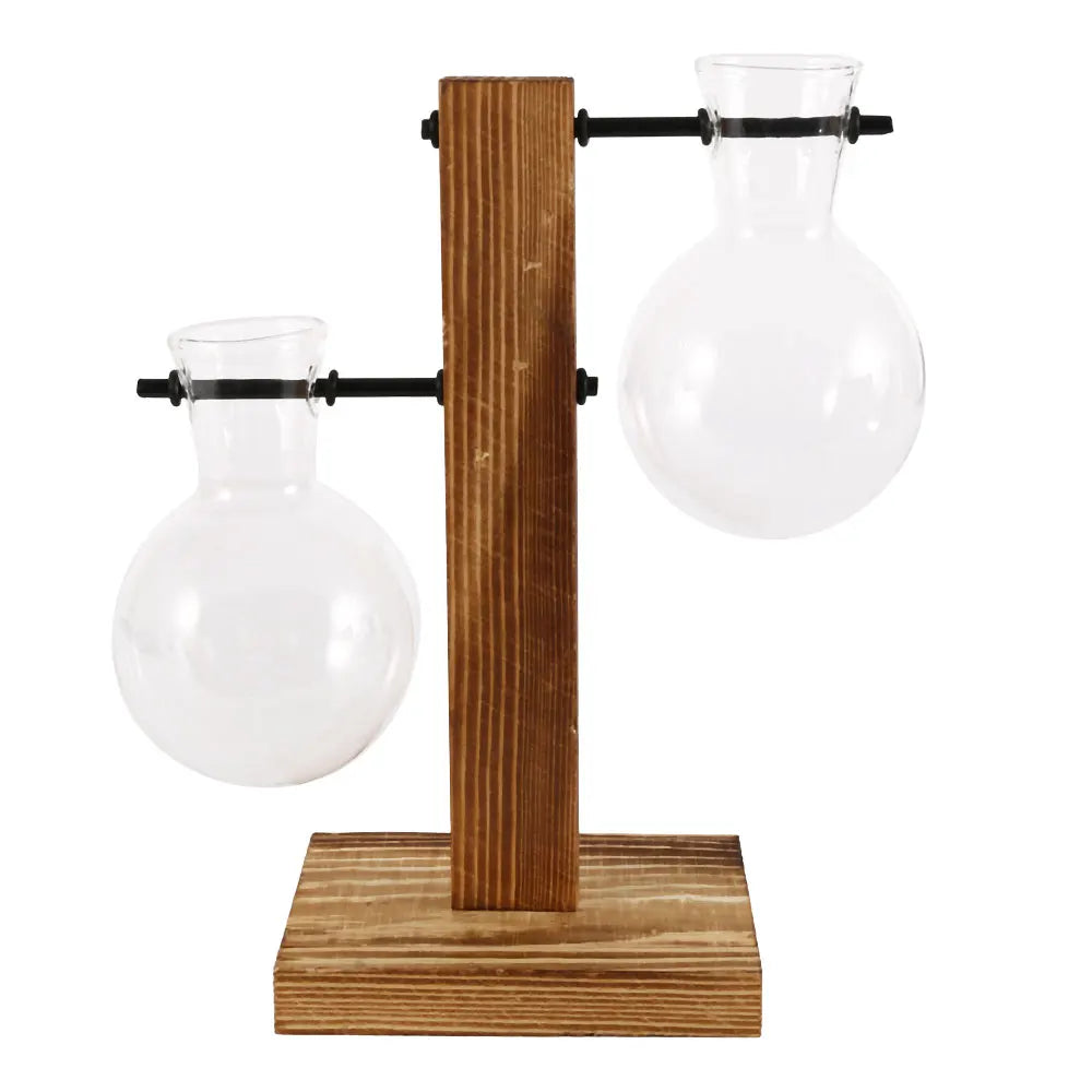 Vase en Verre Créatif pour Bureau – Pot Hydroponique avec Support en Bois pour Décoration Intérieure