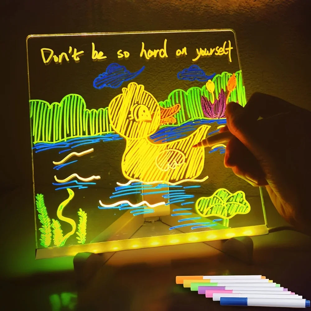 Rechargeable RGB LED Light Board – Erasable Message Board with DIY Pens, Creative Night Light for Kids &amp; Office