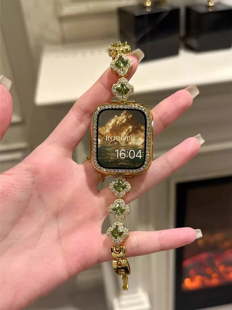 Bracelet Luxe Strass pour Apple Watch – Bracelet Métal Élégant Femme