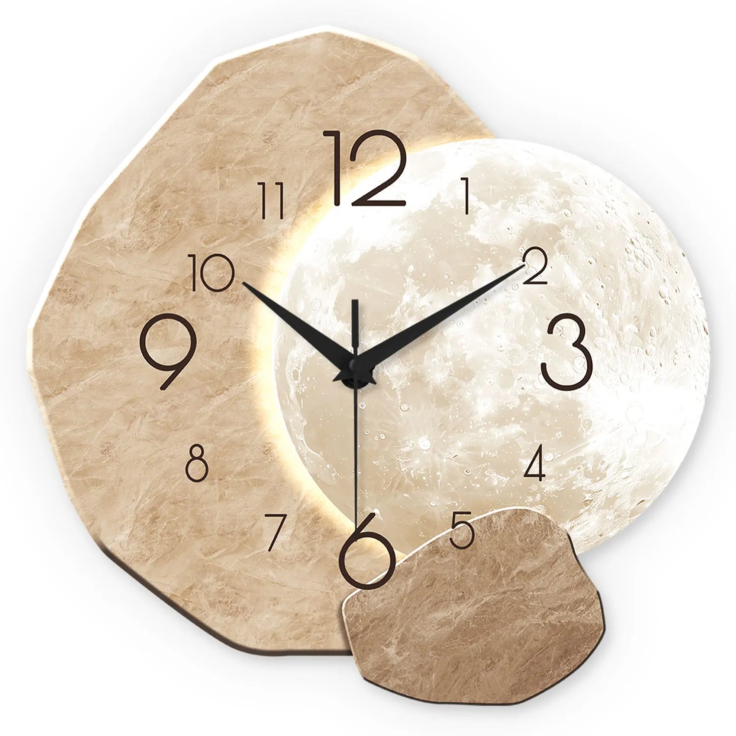 Horloge Murale Silencieuse Moderne – Design Lune, Mouvement Quartz, Bois Naturel pour Salon, Chambre ou Bureau