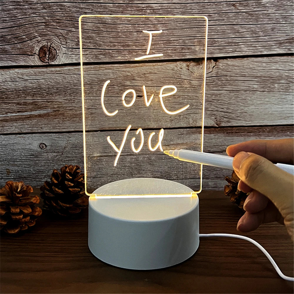 Lampe LED Acrylique Transparente USB – Tableau Lumineux Effaçable pour Messages & Calendrier, Décoration Bureau