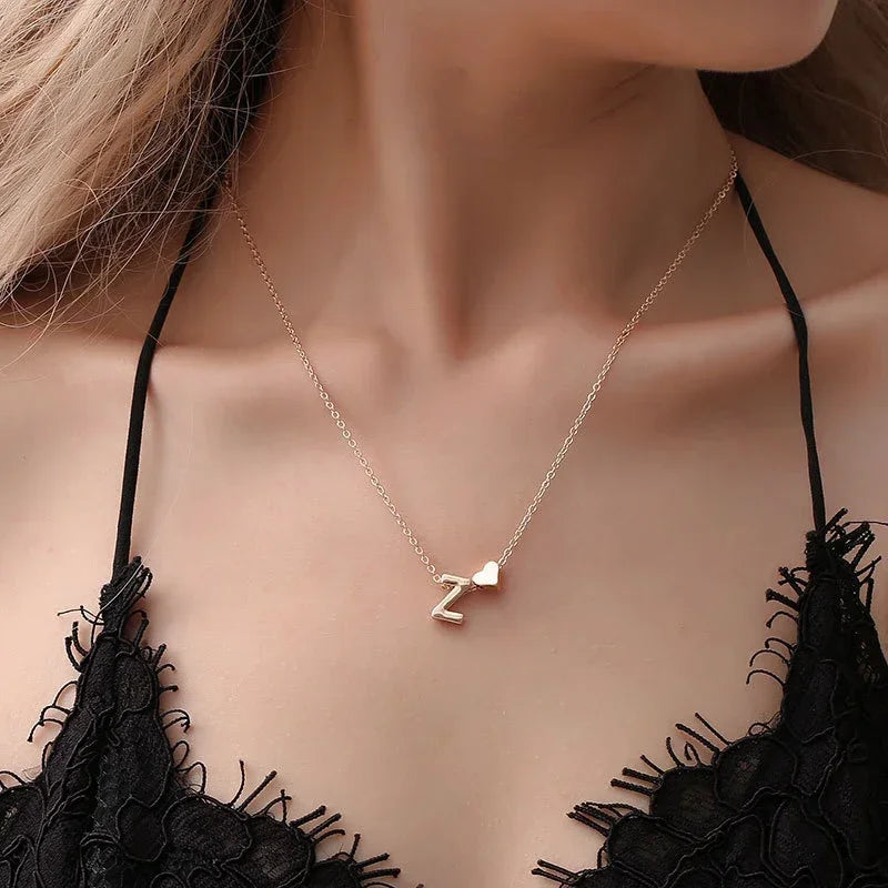 Initial Pendant Necklace – Small Dainty Heart, Gold or Silver Color, Elegant Jewelry for Women