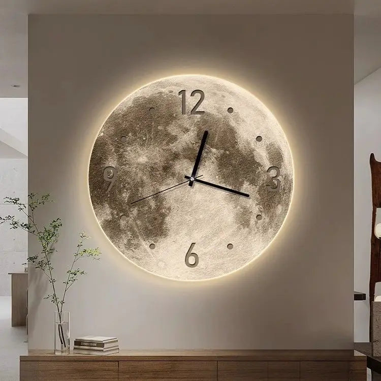 Horloge Murale LED 16 pouces Lune et Terre – Design Moderne et Silencieux pour Salon et Chambre