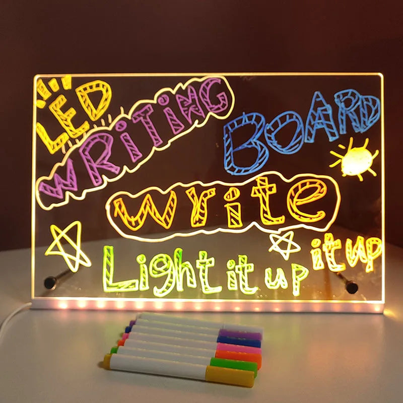 Tableau Lumineux LED RGB Rechargeable – Message Board Effaçable avec Stylos DIY, Veilleuse Créative pour Enfants & Bureau