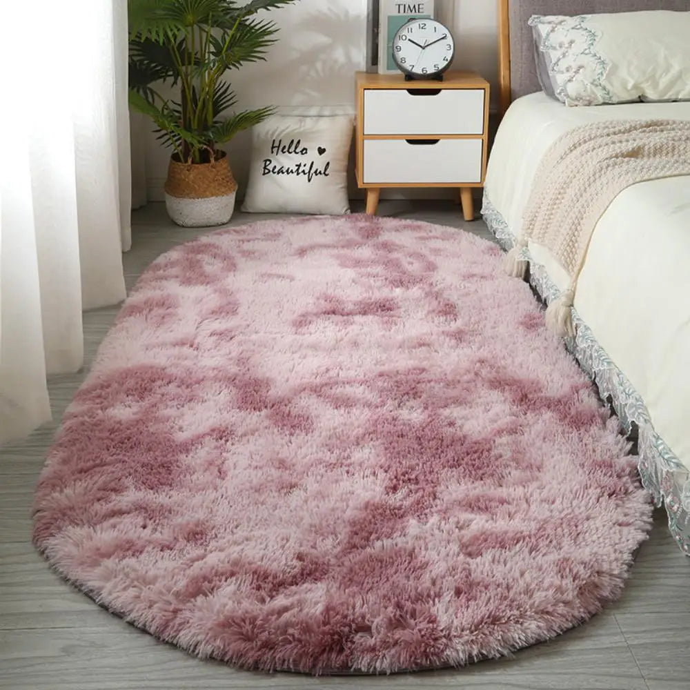 Tapis Nordic Ovale Effet Fourrure Longue – Style Moderne Tie-Dye, Épais et Ultra Doux pour Chambre & Salon