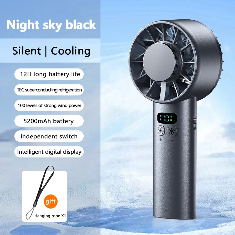 Ventilateur portable réfrigérant - 5200mAh, affichage digital, silencieux