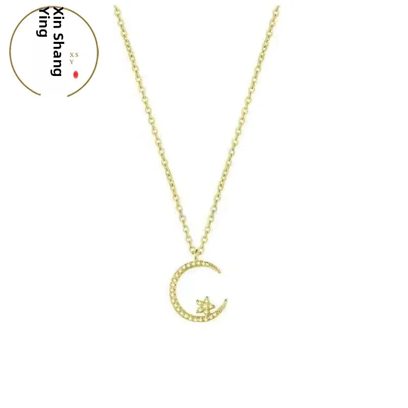 🌙✨ Collier Étoile & Lune Brillant – Zirconia Premium, Style Minimaliste Luxueux