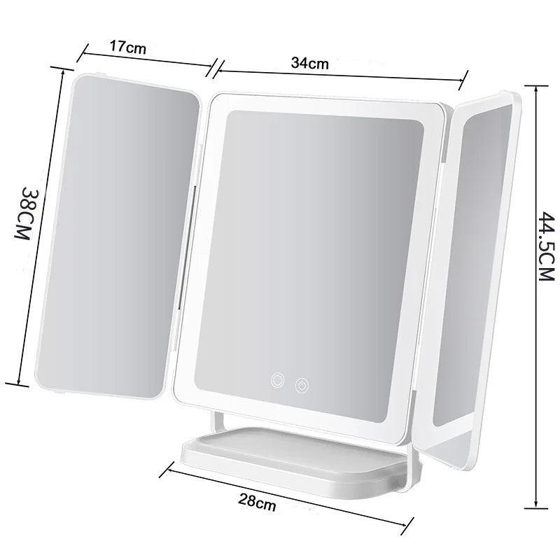 Miroir sur Pied LED Pleine Longueur, Tri‑Pliant et Portable – Miroir d’Essayage Grand Format pour Chambre et Salon