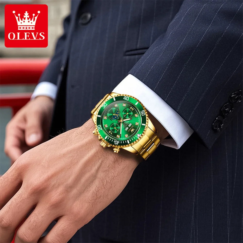 Montre Automatique Homme avec Phase de Lune – Affichage 24 Heures, Date & Aiguilles Lumineuses (30 m)