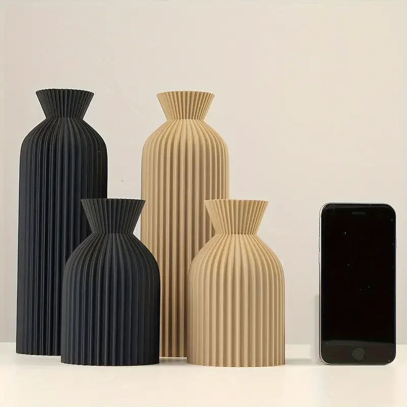 Vase Noir Élégant en Plastique – Centre de Table Décoratif Style Boho pour Maison et Bureau