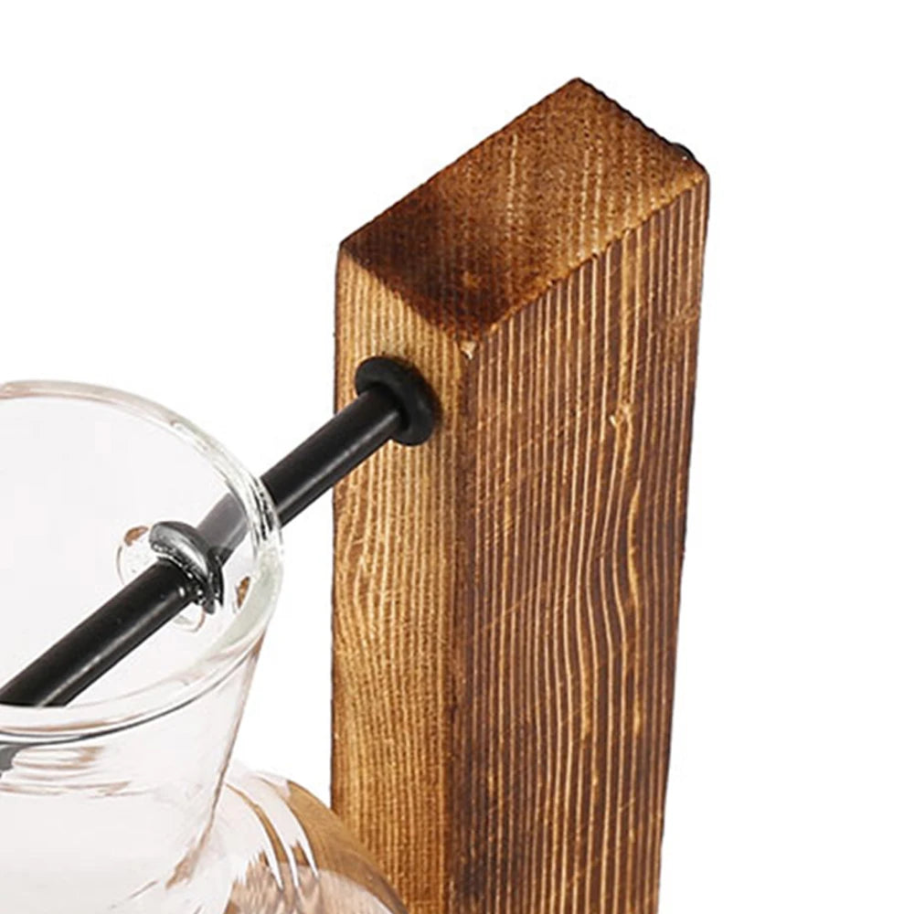 Vase en Verre Créatif pour Bureau – Pot Hydroponique avec Support en Bois pour Décoration Intérieure