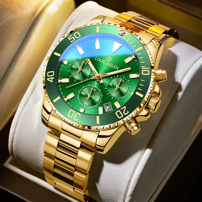 Montre Homme Style Submariner – Chronographe Vert Lumineux, Bracelet Acier Inoxydable (30 m)