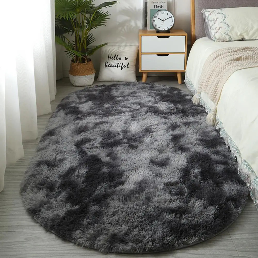 Tapis Nordic Ovale Effet Fourrure Longue – Style Moderne Tie-Dye, Épais et Ultra Doux pour Chambre & Salon