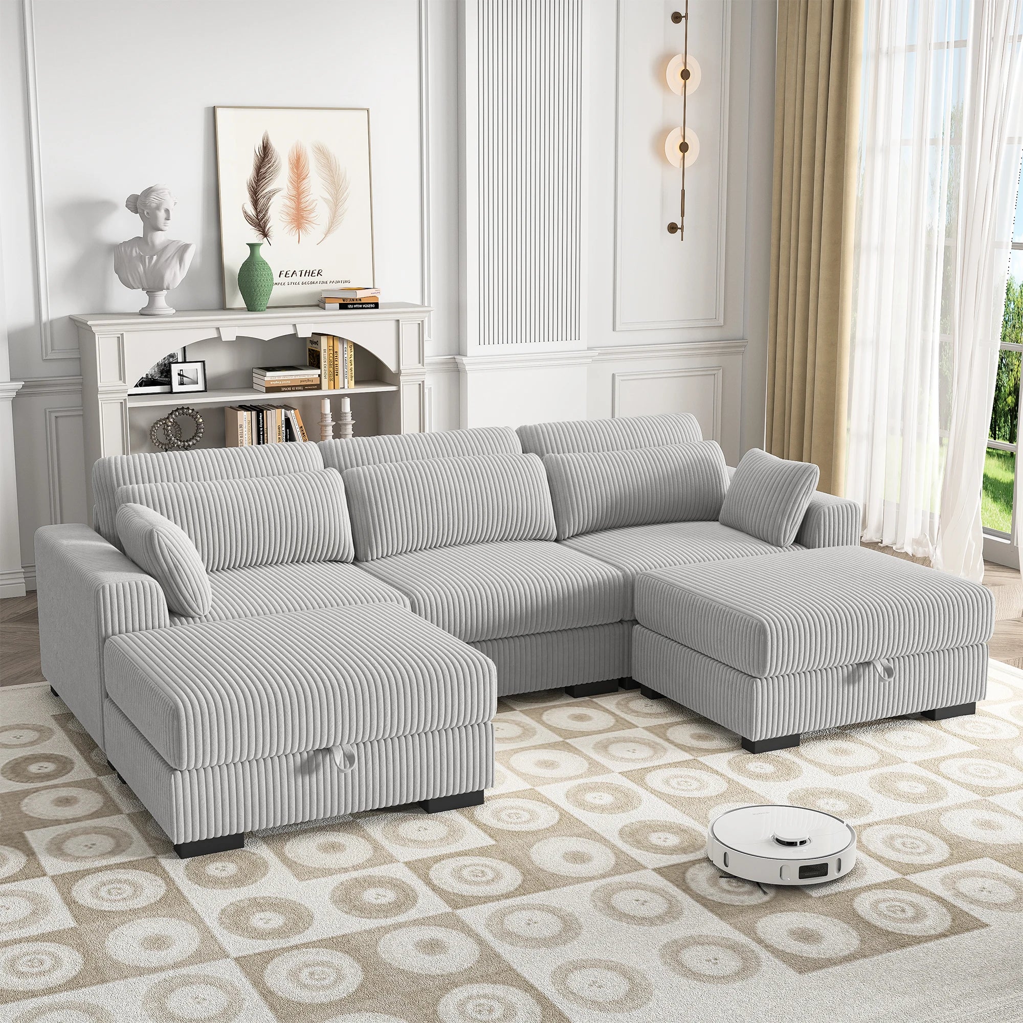 Canapé Modulable Anajqaqia en Velours Gris – Accoudoirs Larges & Pouf Inclus, Configurations Multiples pour Salon