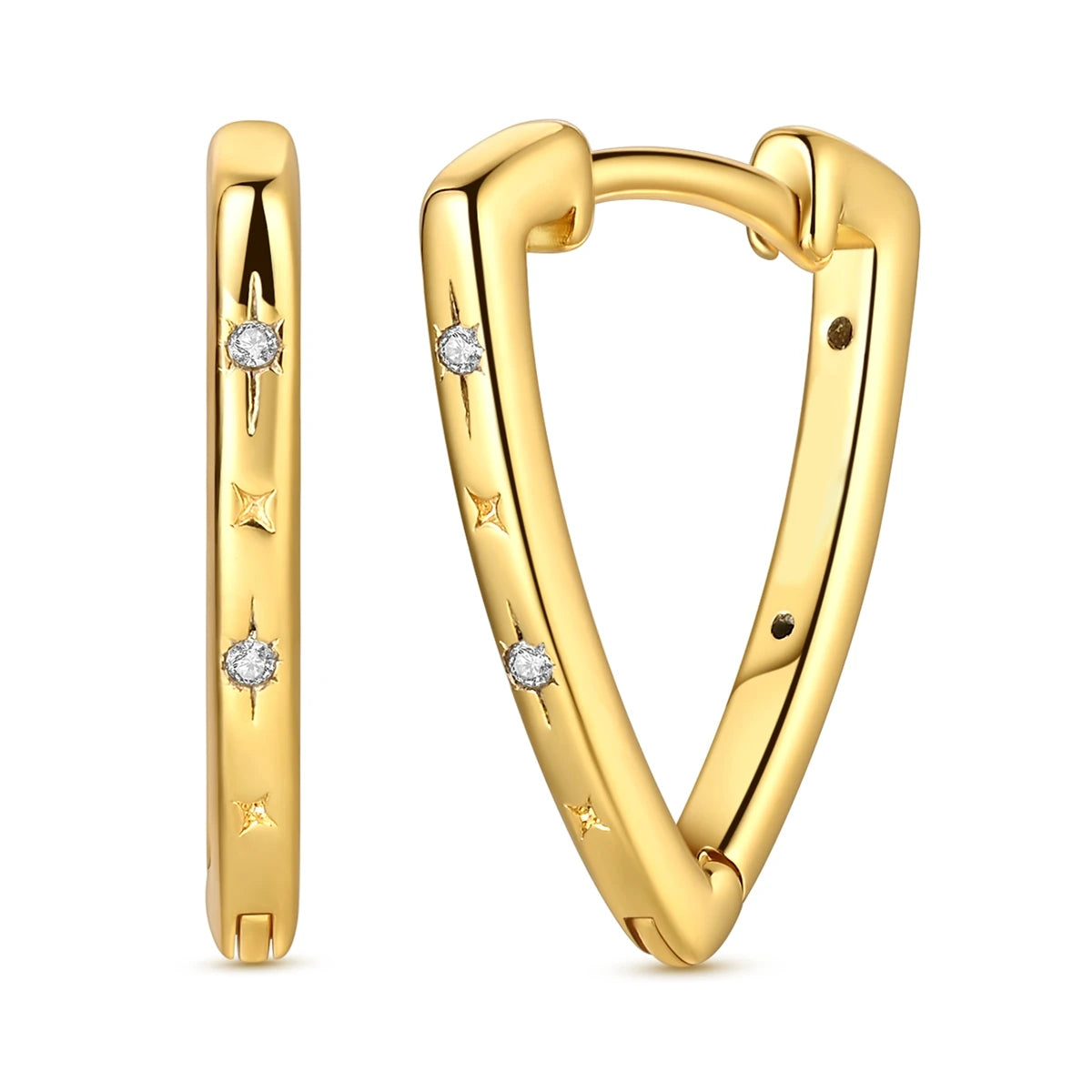 Boucles d’Oreilles Cercle en Argent 925 Plaqué Or – Motifs Soleil, Lune et Cœur pour Femme