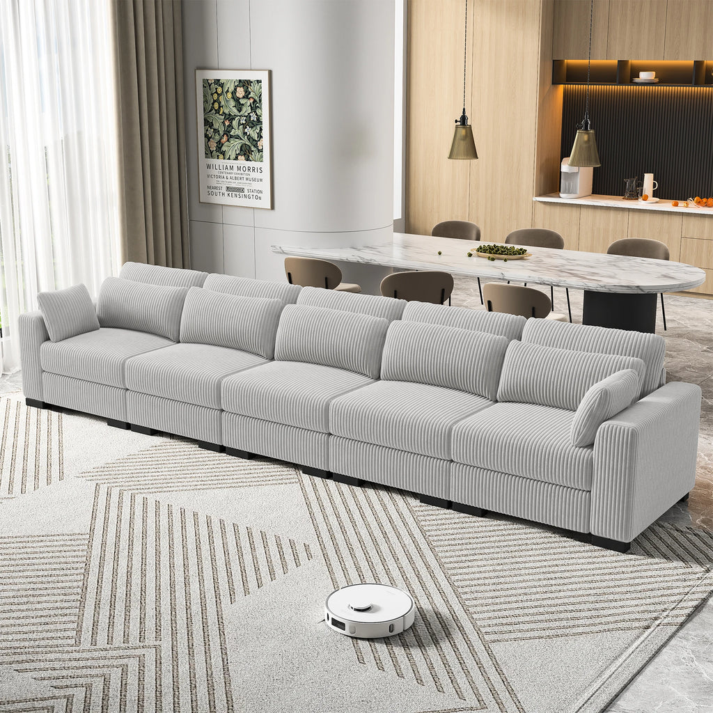 Canapé Modulable Anajqaqia en Velours Gris – Accoudoirs Larges & Pouf Inclus, Configurations Multiples pour Salon