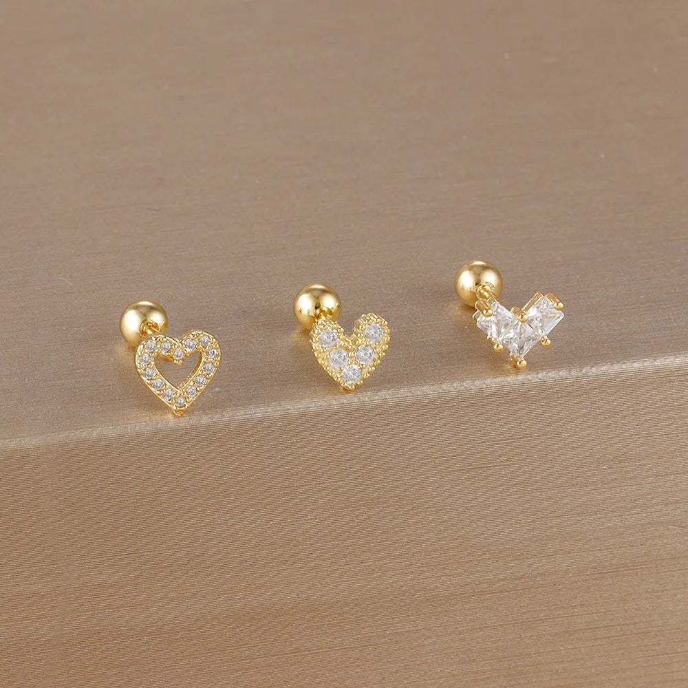 Set de 3 Boucles d’Oreilles Puces Couronne – Plaqué Or 14K avec Cristaux Zircon pour Femme