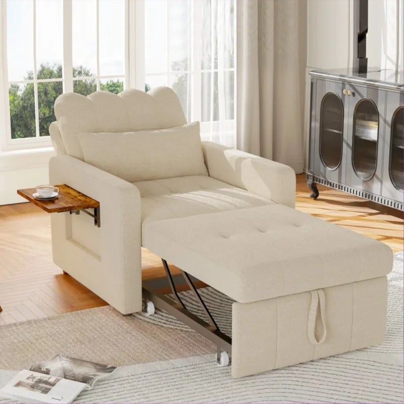 Fauteuil-Lit 3-en-1 Comanlai – Convertible Pull-Out avec Dossier Réglable, Coussin, Porte-Gobelet & Poche Latérale