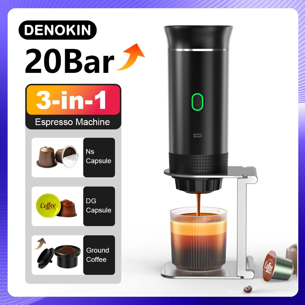 Machine à Espresso Portable Sans Fil 3-en-1 – Capsules & Café Moulu, Chauffage Intégré (20 Bar)