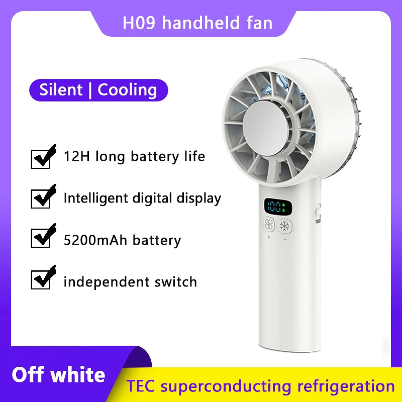 Ventilateur portable réfrigérant - 5200mAh, affichage digital, silencieux