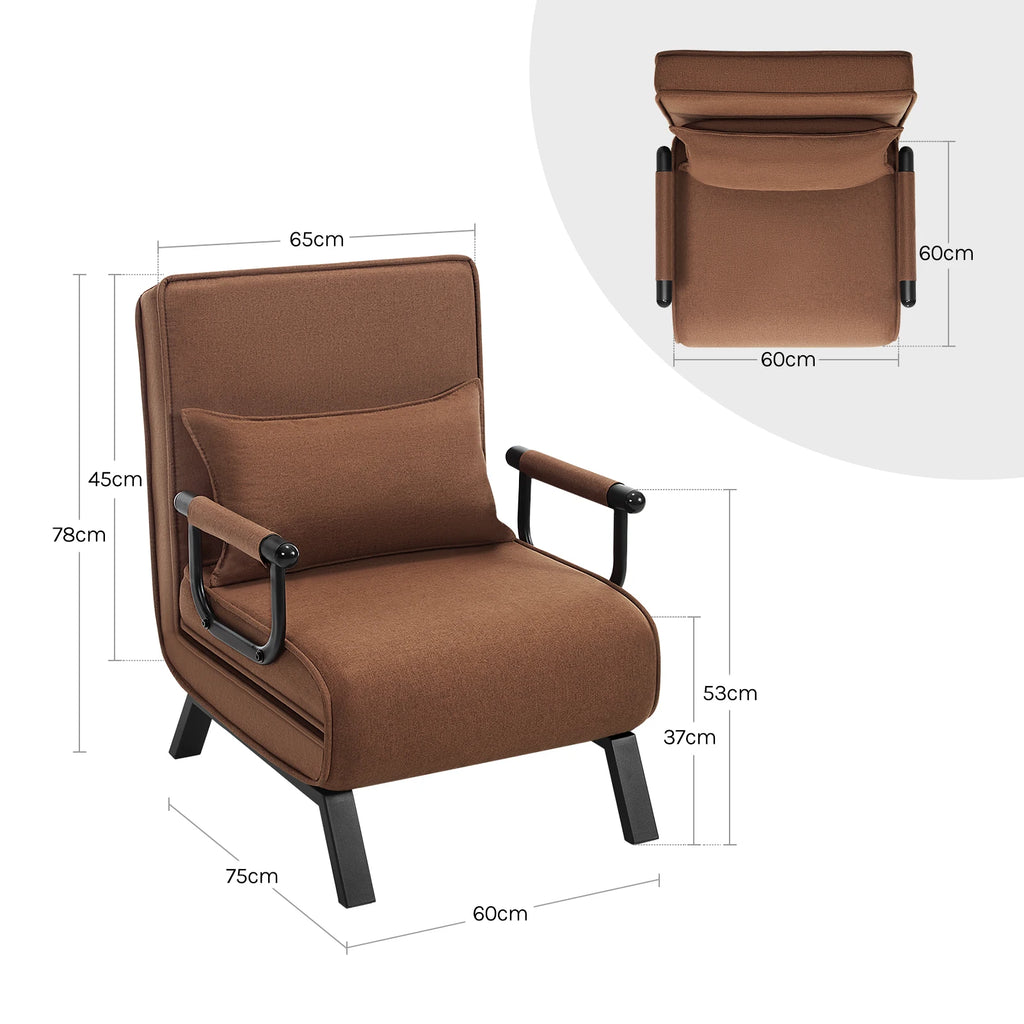 Fauteuil-Lit 3-en-1 Pliable en Lin – Dossier Réglable & Coussin Amovible, Lit d’Appoint Idéal Studio & Dortoir