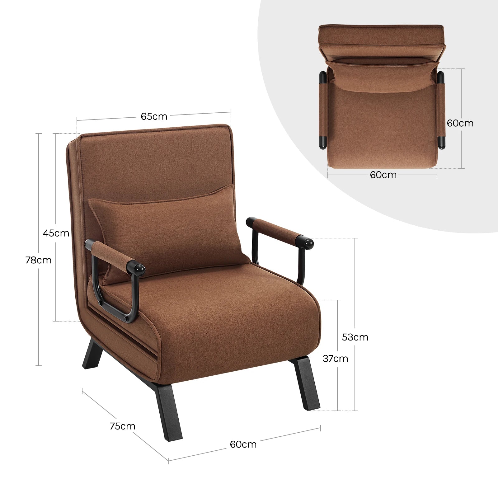 Fauteuil-Lit 3-en-1 Pliable en Lin – Dossier Réglable & Coussin Amovible, Lit d’Appoint Idéal Studio & Dortoir