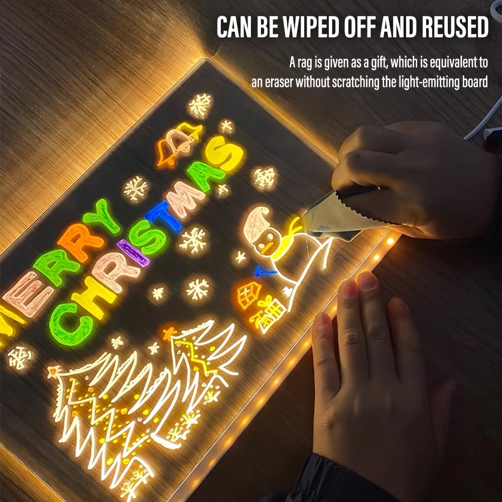 Rechargeable RGB LED Light Board – Erasable Message Board with DIY Pens, Creative Night Light for Kids &amp; Office