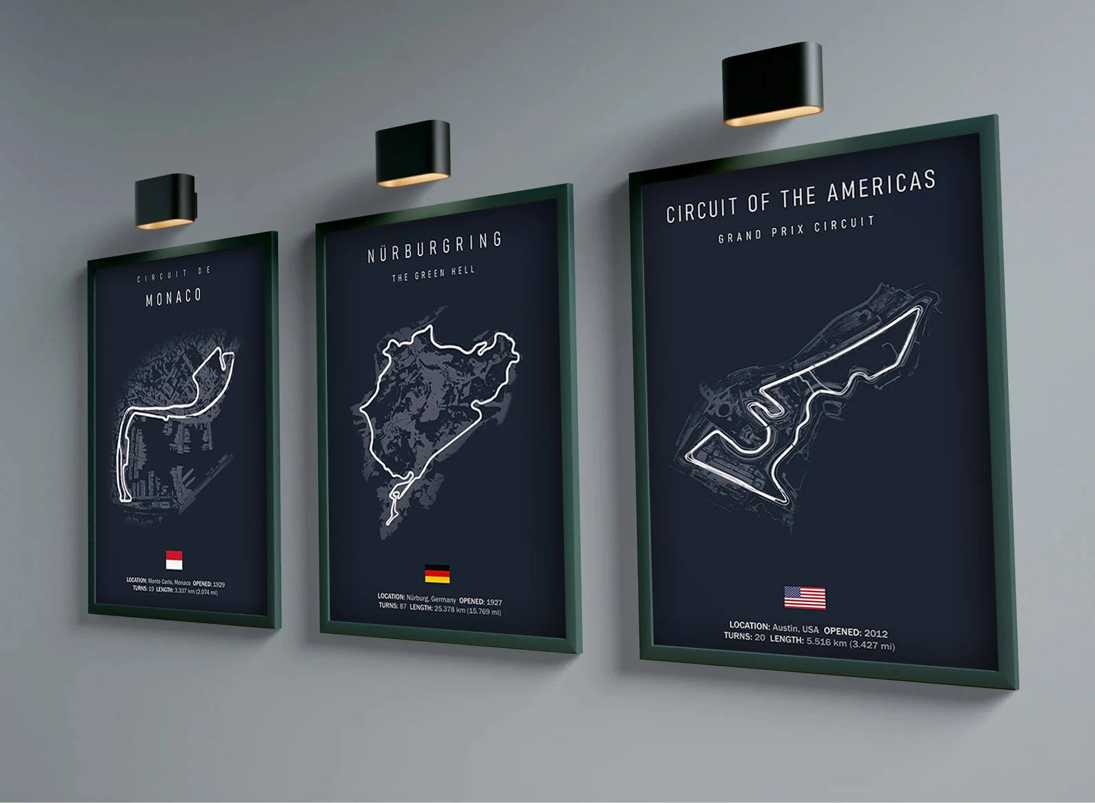 Formula 1 Motorsport Wall Poster – Illustration of the Imola and Monaco Circuits, Nordic Style, Interior Decoration