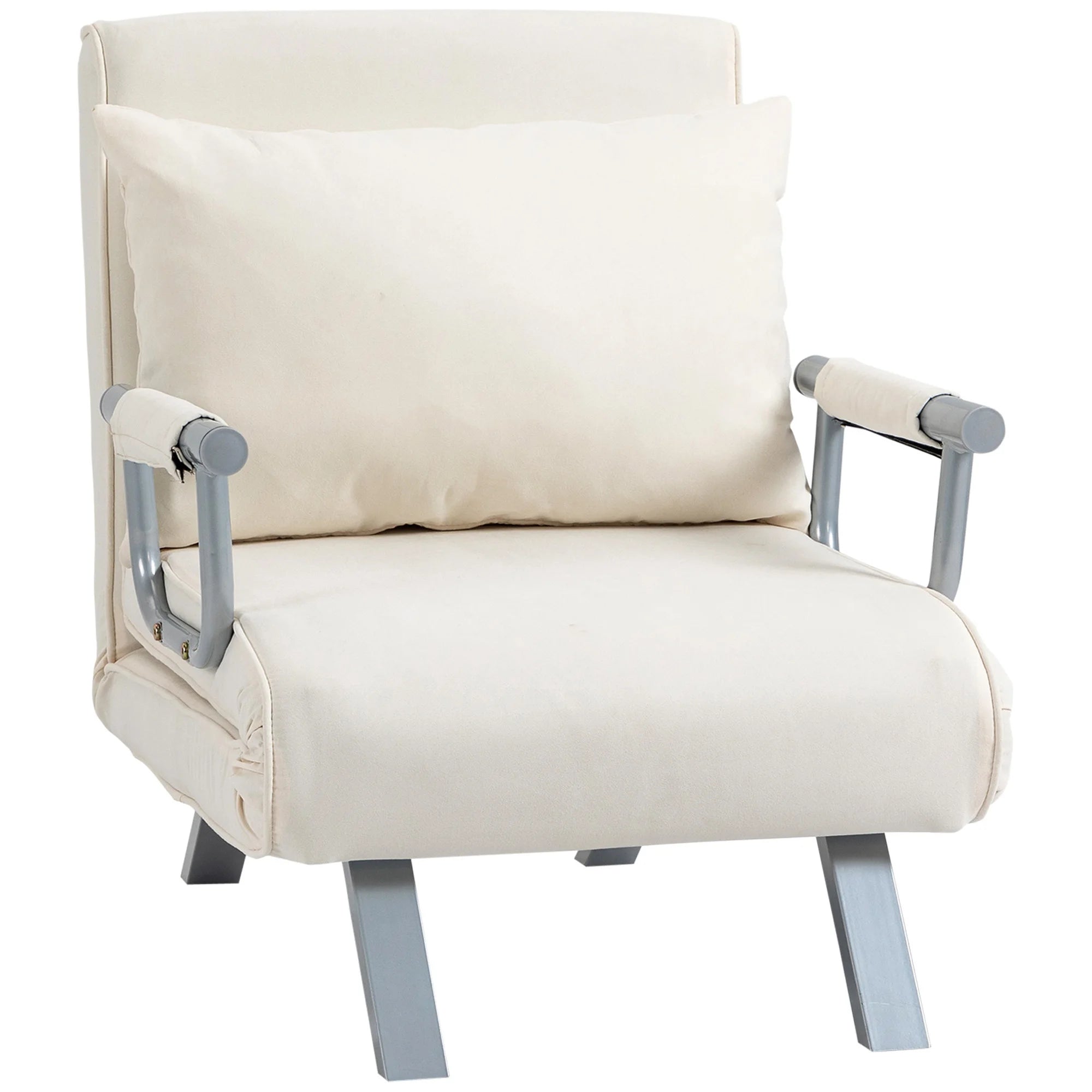 Fauteuil-Lit 1 Place Homcom Inclinable – Confort Compact avec Coussin (65×69×80 cm) Crème