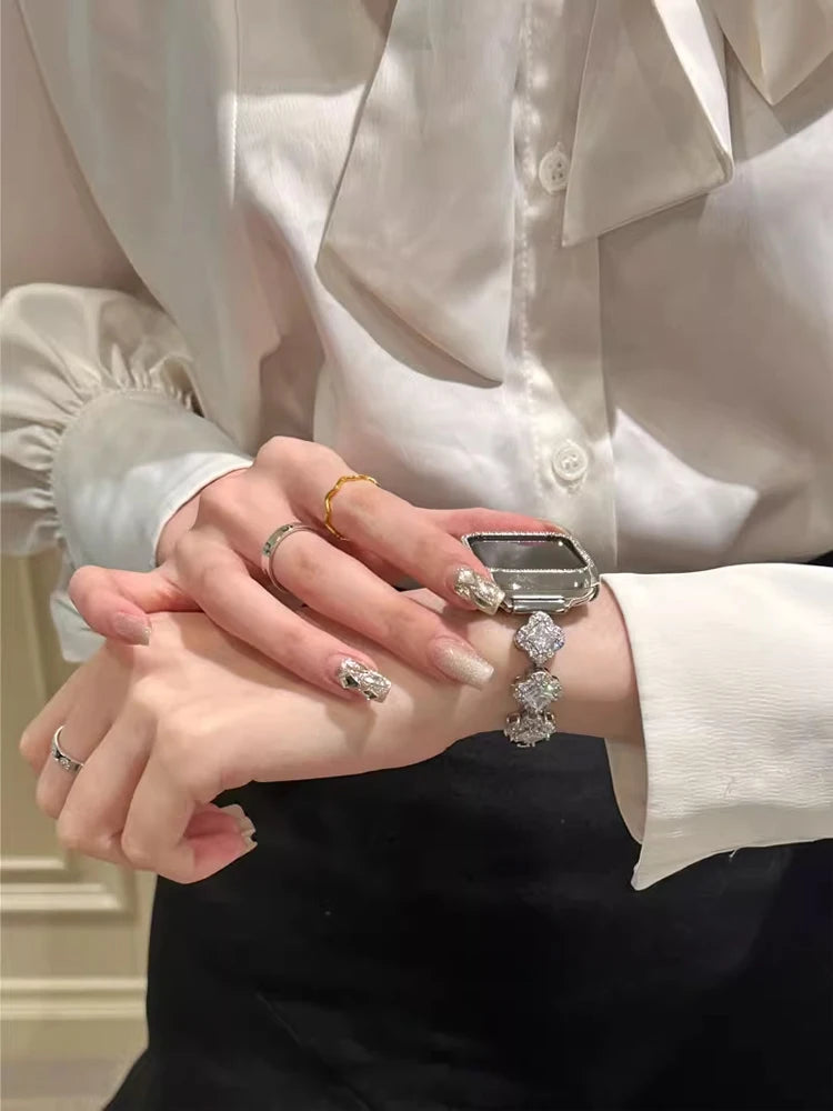 Bracelet Luxe Strass pour Apple Watch – Bracelet Métal Élégant Femme
